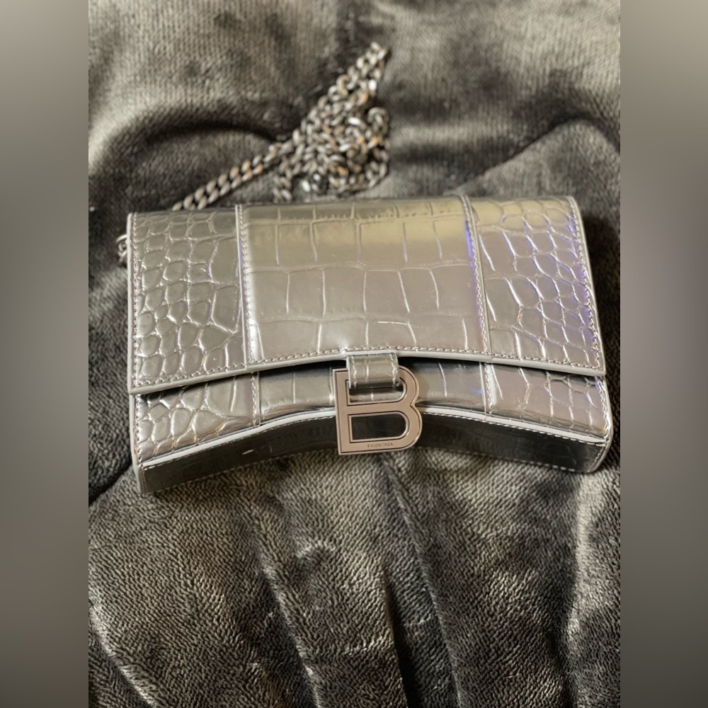 Balenciaga hourglass wallet on chain in silver